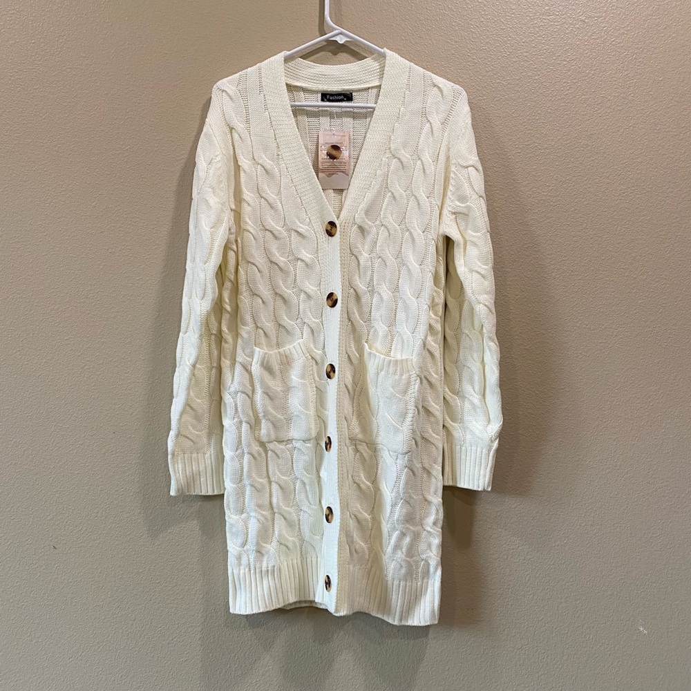 Cream Cable Knit Cardigan Sweater